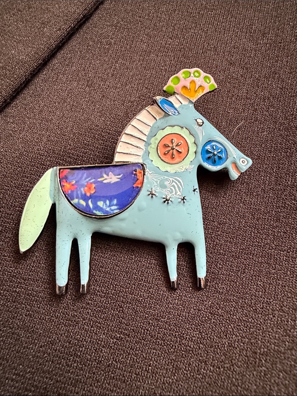 Blue Folk Art Horse Enamel Pin
